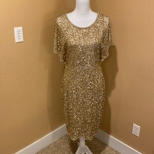 Adrianna Papell gold sequin dress